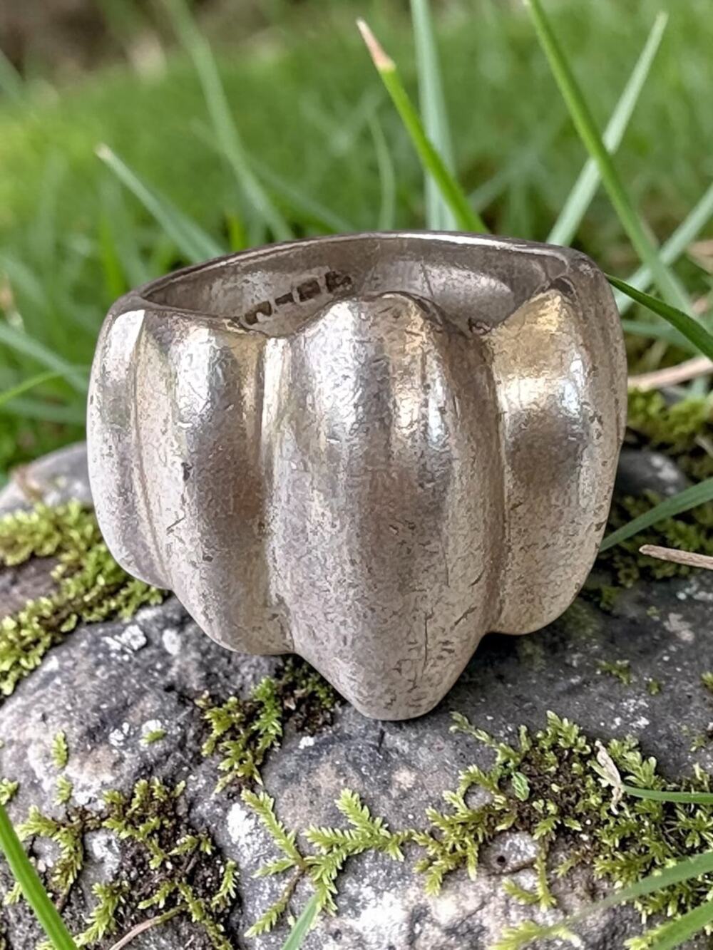 Vintage Silver Sculptural Ridged Statement Ring Bold Dome Design